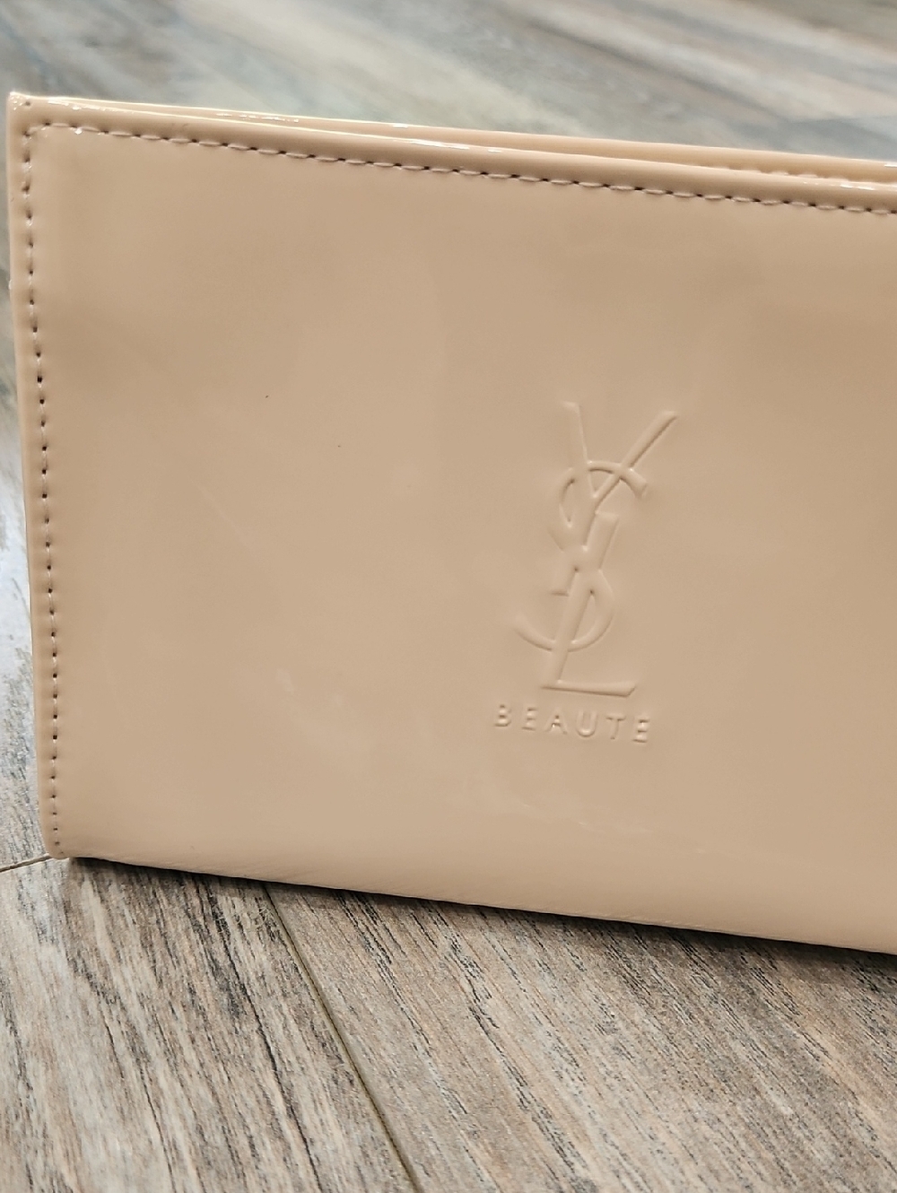 Yves Saint Laurent Patent Cosmetic Pouch in Nude Beige